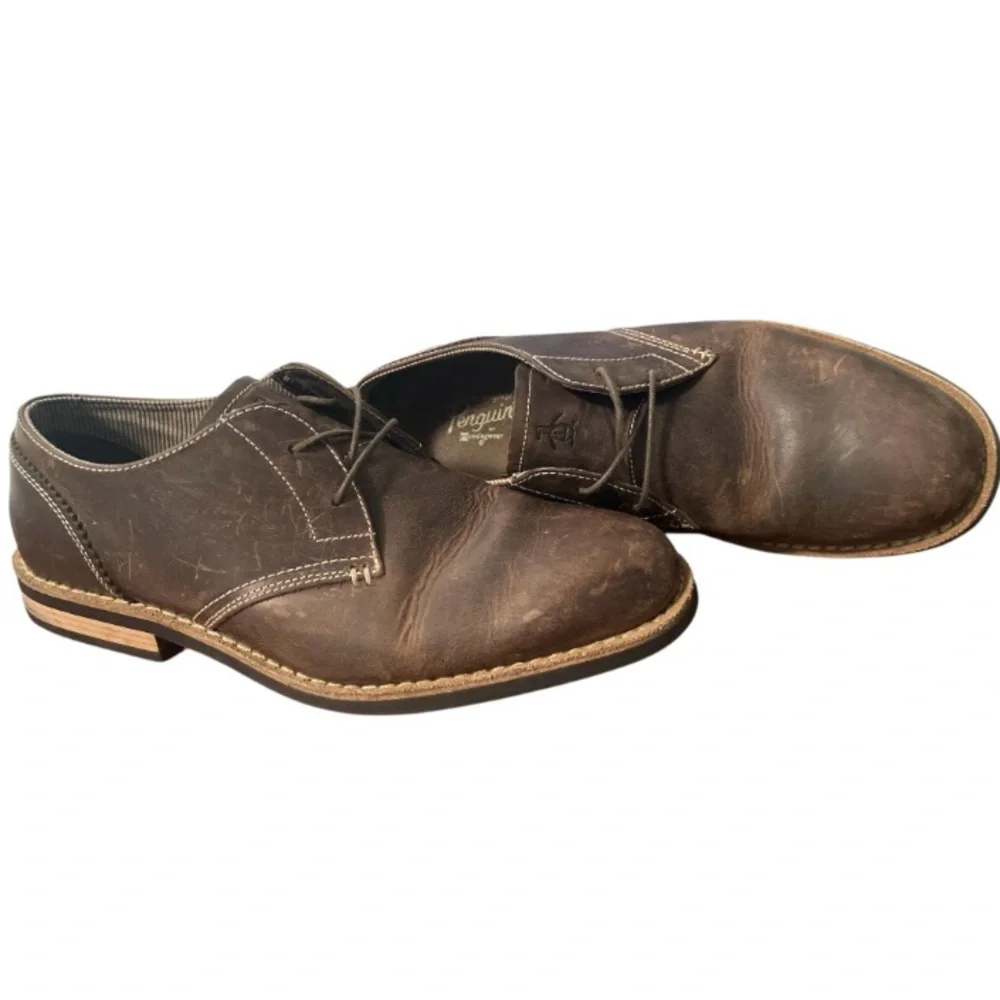 Original Penguin Brown Leather Oxfords Mens 9.5 Waylon Derby Casual Distressed